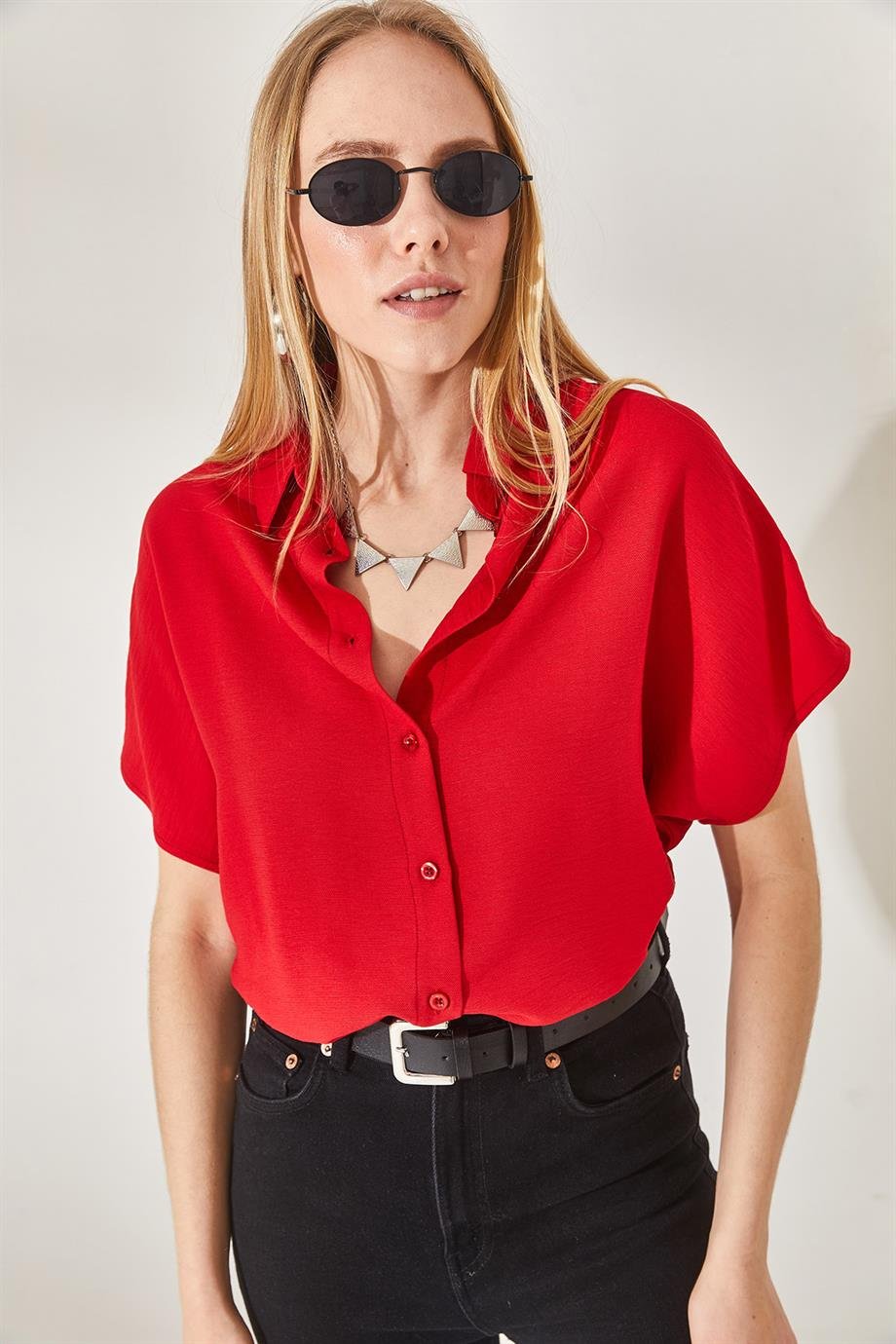 Black Cotton Short Sleeve Button Down Shirt