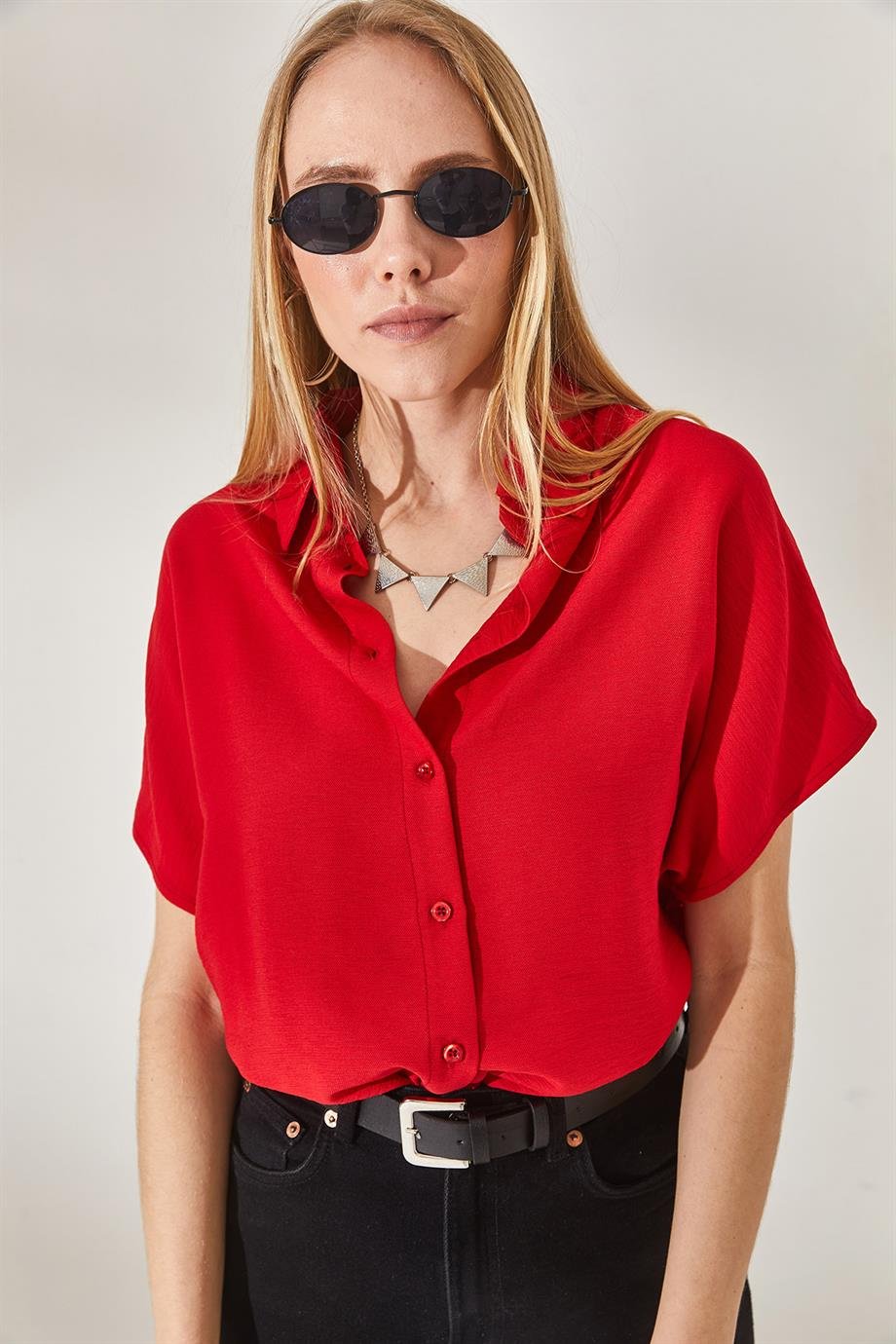 Black Cotton Short Sleeve Button Down Shirt