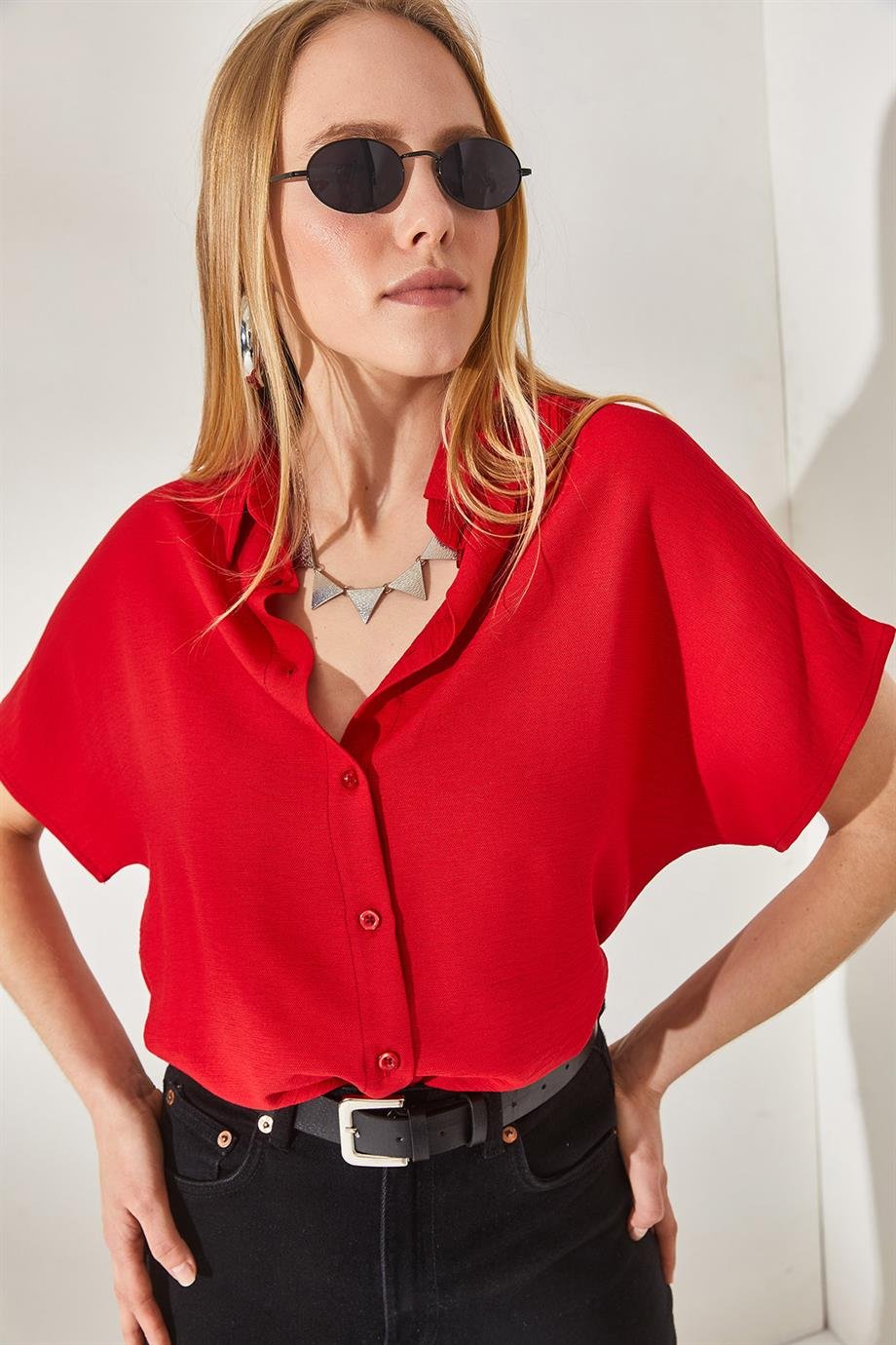 Black Cotton Short Sleeve Button Down Shirt