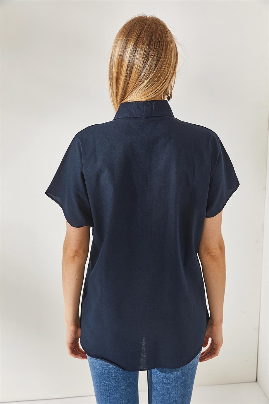 Black Cotton Short Sleeve Button Down Shirt