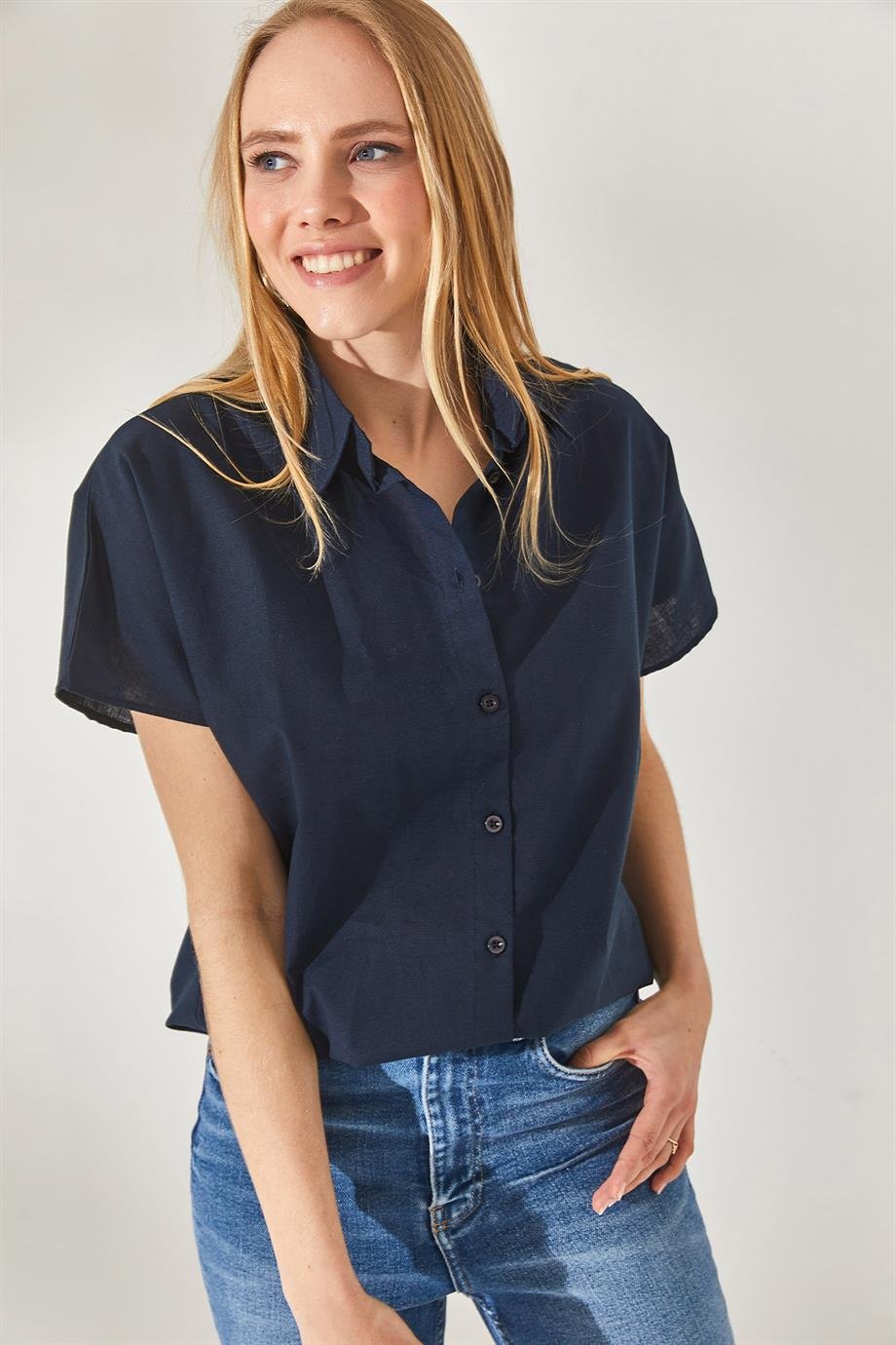 Black Cotton Short Sleeve Button Down Shirt