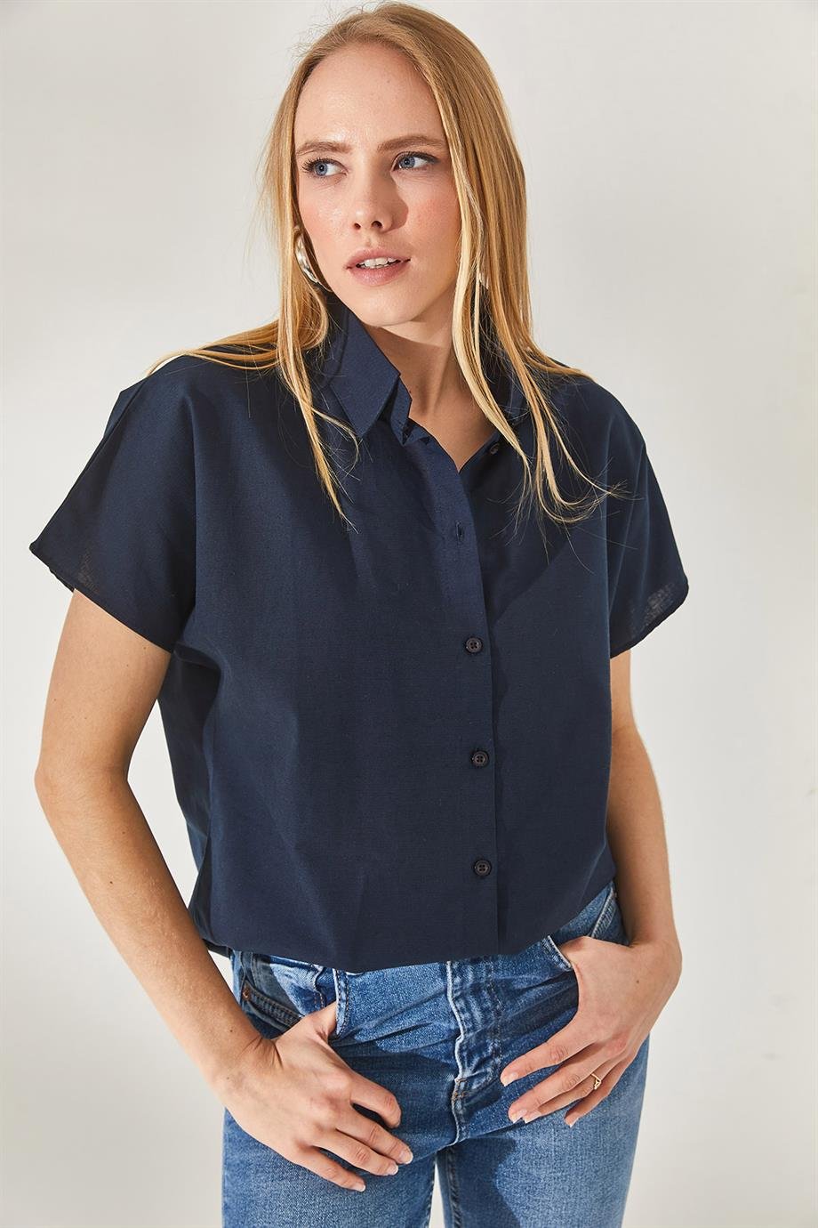Black Cotton Short Sleeve Button Down Shirt