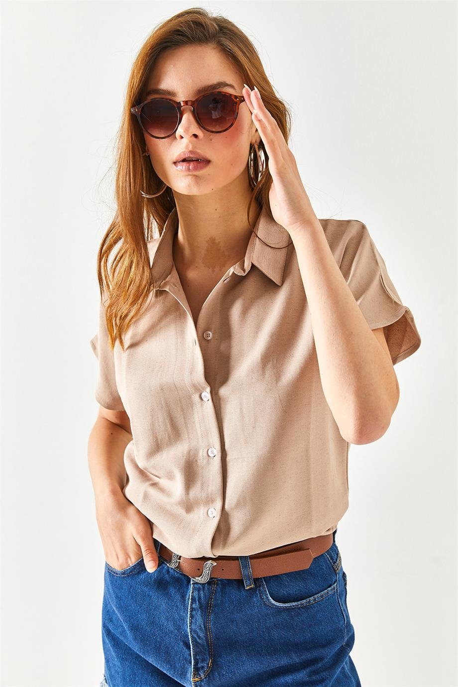 Black Cotton Short Sleeve Button Down Shirt