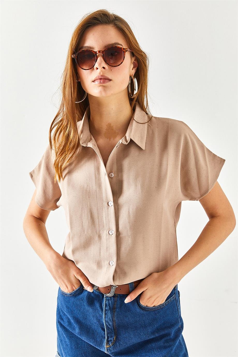 Black Cotton Short Sleeve Button Down Shirt