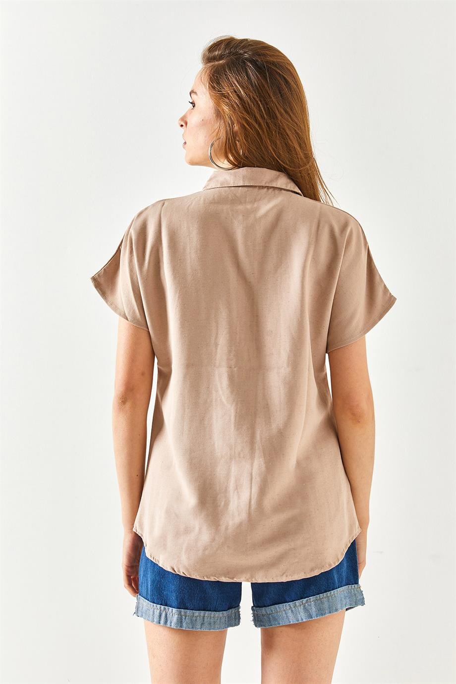 Black Cotton Short Sleeve Button Down Shirt