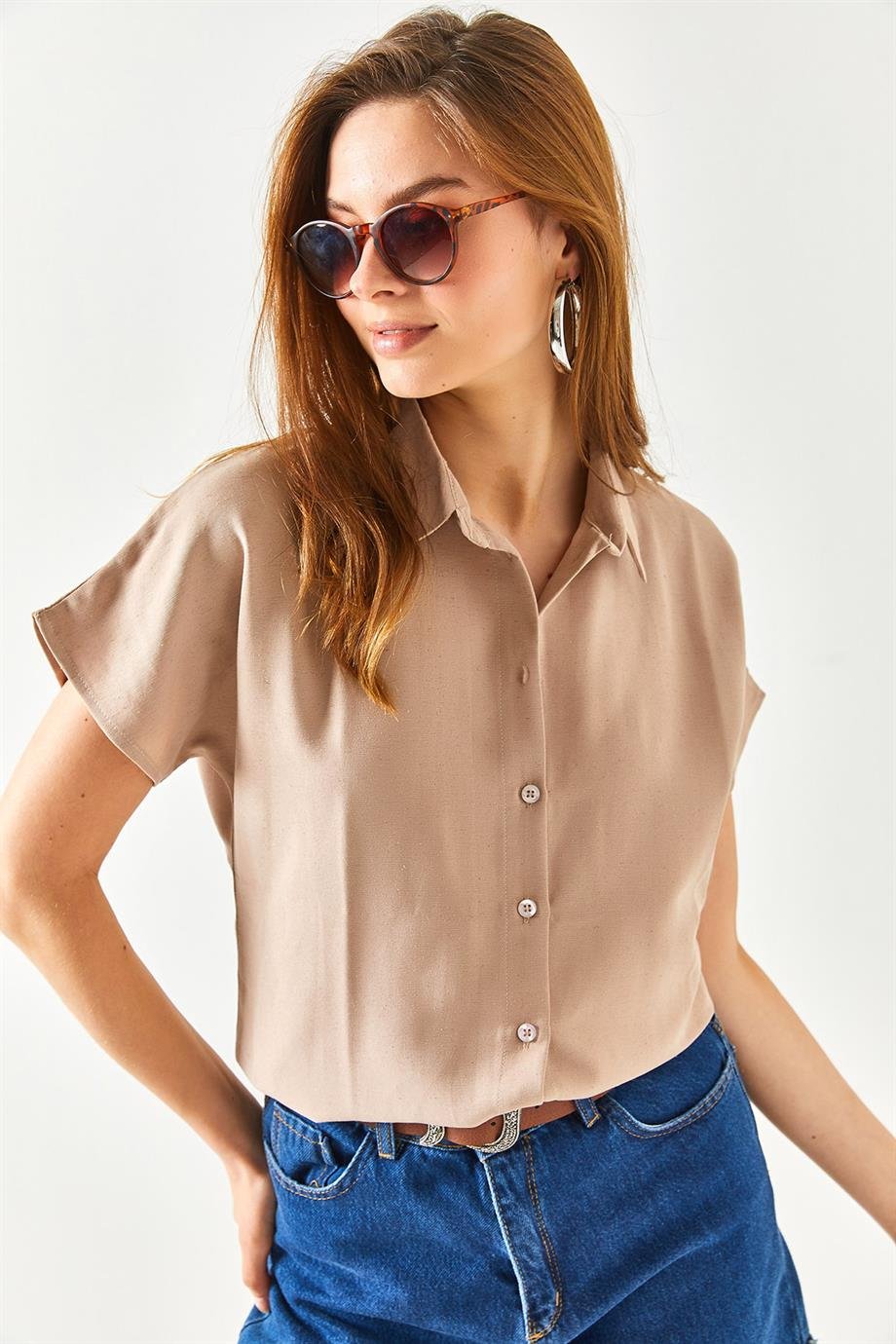Black Cotton Short Sleeve Button Down Shirt