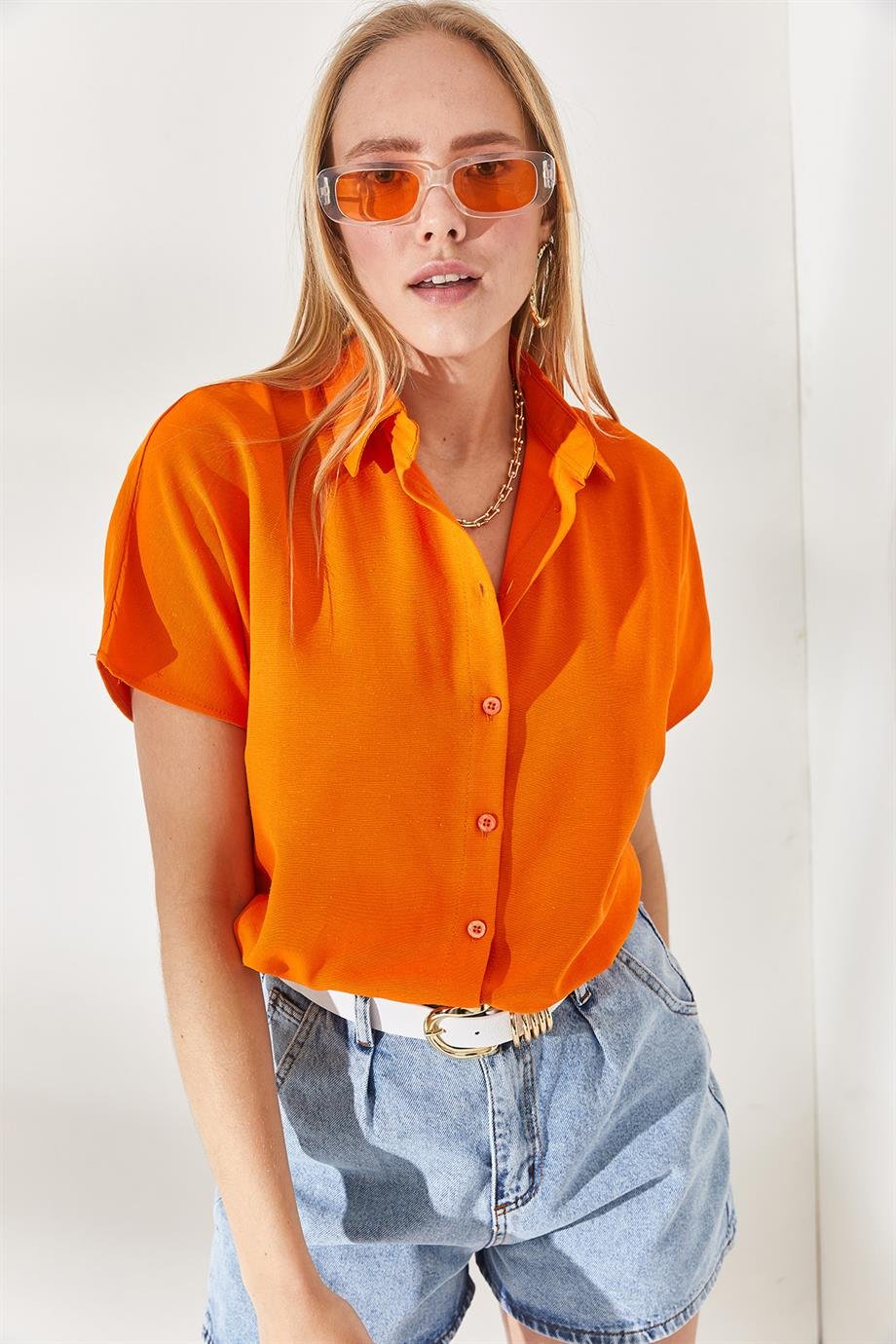 Black Cotton Short Sleeve Button Down Shirt